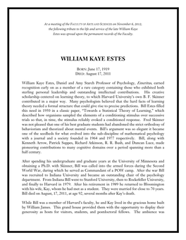 William Kaye Estes Was Spread Upon the Permanent Records of the Faculty