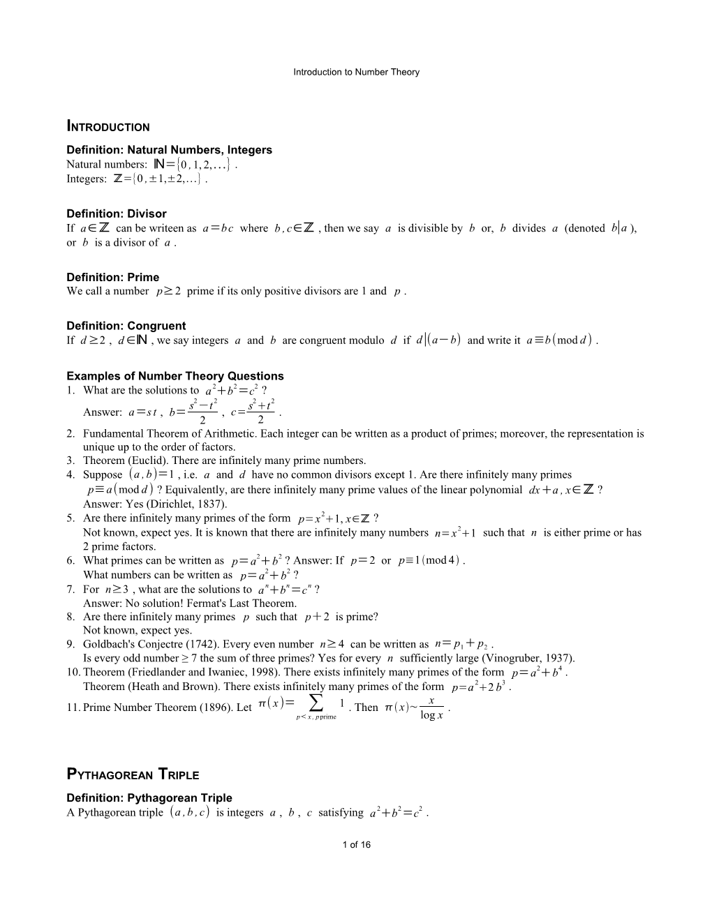 Introduction to Number Theory