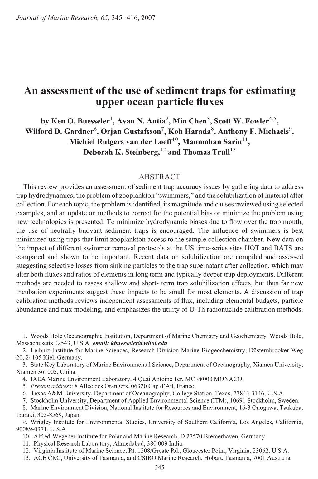 An Assessment of the Use of Sediment Traps for Estimating Upper Ocean Particle ﬂuxes