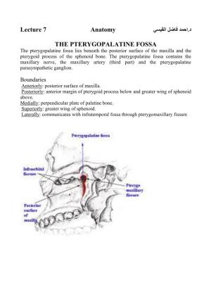 Lecture 7 Anatomy the PTERYGOPALATINE FOSSA