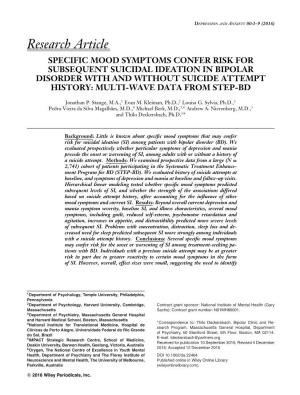 Specific Mood Symptoms Confer Risk for Subsequent Suicidal Ideation in Bipolar Disorder with and Without Suicide Attempt History: Multi-Wave Data from Step-Bd