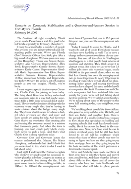 Remarks on Economic Stabilization and a Question-And-Answer Session in Fort Myers, Florida February 10, 2009