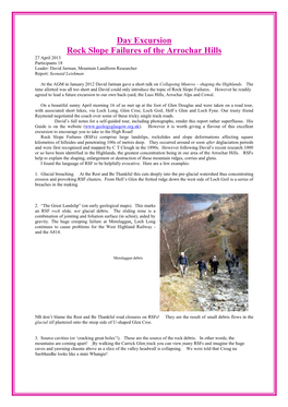 Arrochar Hills 27 April 2013 Participants 18 Leader: David Jarman, Mountain Landform Researcher Report: Seonaid Leishman