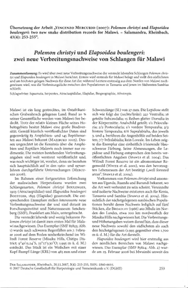 Polemon Christyi Und Elapsoidea Boulengeri: Zwei Neue Verbreitungsnachweise Von Schlangen Für Malawi