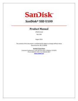 Sandisk SSD U100 Product Manual (Preliminary) Rev 0.90