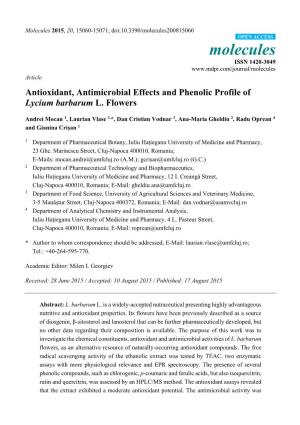 Antioxidant, Antimicrobial Effects and Phenolic Profile of Lycium Barbarum L