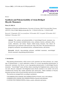 Synthesis and Polymerizability of Atom-Bridged Bicyclic Monomers