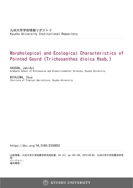 Morphological and Ecological Characteristics of Pointed Gourd (Trichosanthes Dioica Roxb.)