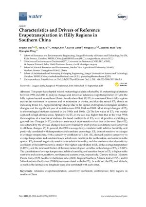 Characteristics and Drivers of Reference Evapotranspiration in Hilly Regions in Southern China