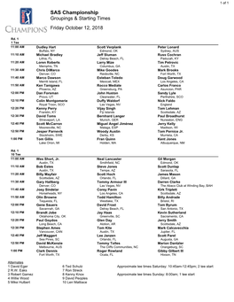 SAS Championship Groupings & Starting Times Friday October 12, 2018