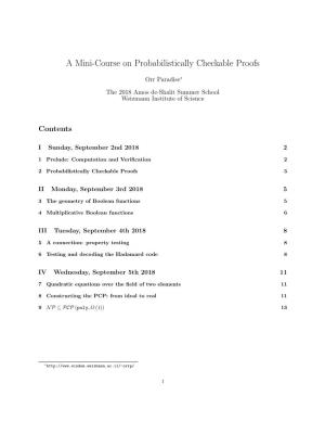 A Mini-Course on Probabilistically Checkable Proofs