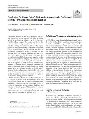 Developing “A Way of Being”: Deliberate Approaches to Professional Identity Formation in Medical Education