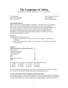 The Languages of Africa LIN 4930/6932