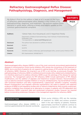 Refractory Gastroesophageal Reflux Disease: Pathophysiology, Diagnosis, and Management