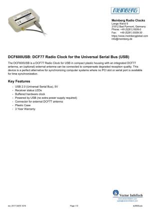 DCF600USB: DCF77 Radio Clock for the Universal Serial Bus (USB)