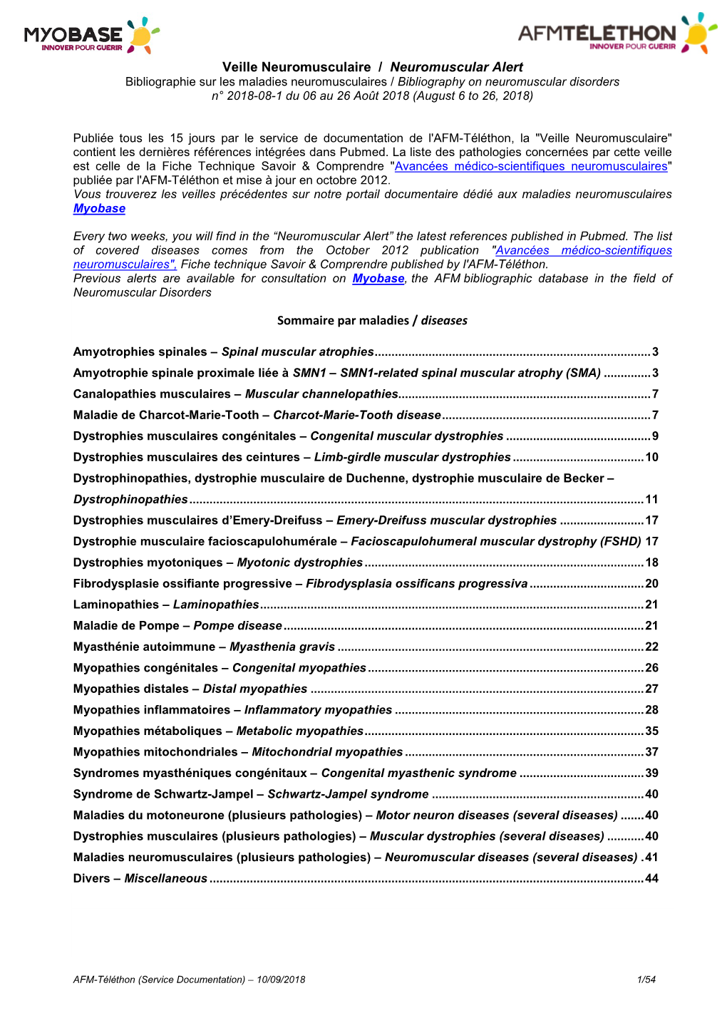 Veille Neuromusculaire / Neuromuscular Alert Sommaire Par