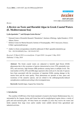 A Review on Toxic and Harmful Algae in Greek Coastal Waters (E