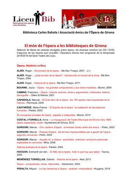 El Món De L'òpera a Les Biblioteques De Girona