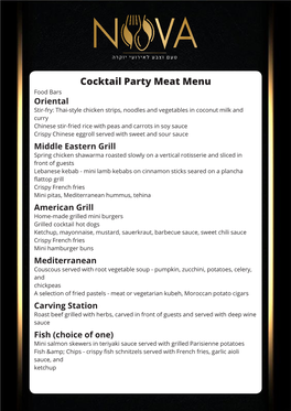 Cocktail Party Meat Menu