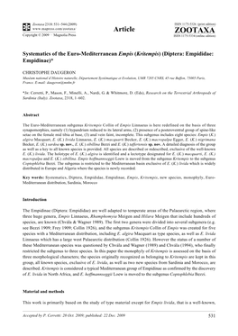 Zootaxa, Systematics of the Euro-Mediterranean Empis