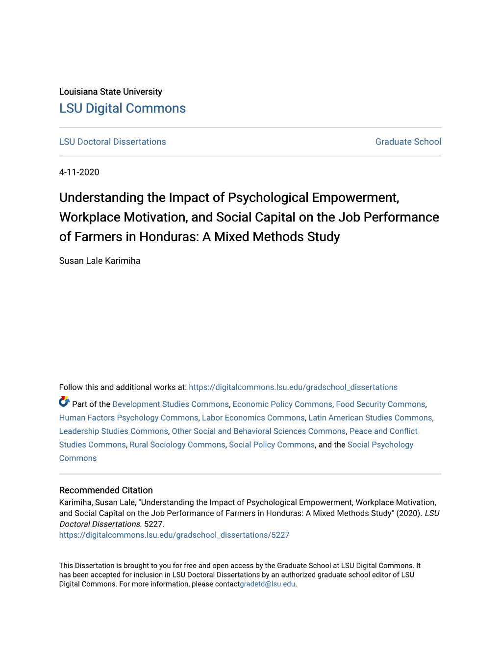 Understanding the Impact of Psychological Empowerment, Workplace Motivation, and Social Capital on the Job Performance of Farmers in Honduras: a Mixed Methods Study