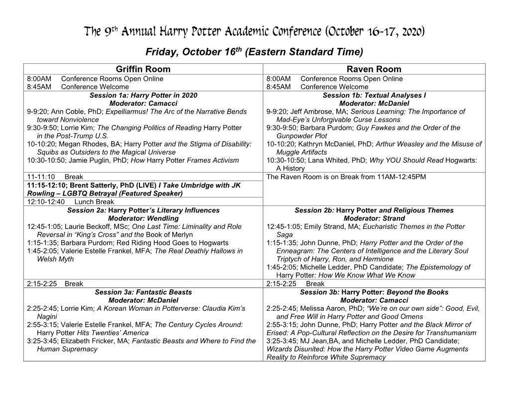 The 9Th Annual Harry Potter Academic Conference