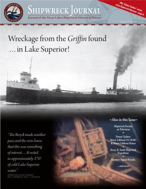 Shipwreck Journaljournal Journal of the Great Lakes Shipwreck Historical Society Volume 33 No