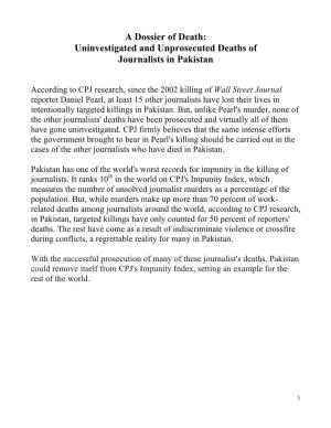 List of Uninvestigated Targeted Pakistan Killings Edit