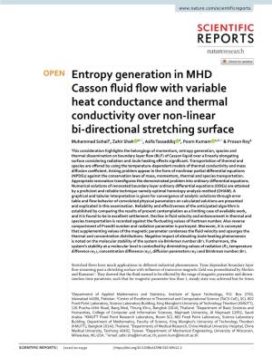 Entropy Generation in MHD Casson Fluid Flow with Variable Heat Conductance and Thermal Conductivity Over Non-Linear Bi-Direction