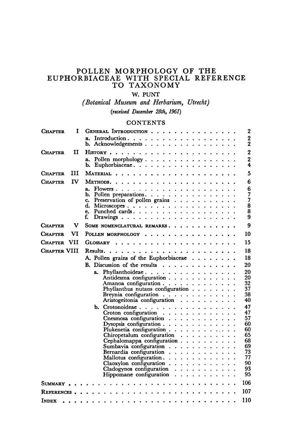 Pollen Morphology of the Euphorbiaceae with Special Reference to Taxonomy