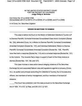 CROCS, Inc. Securities Litigation 07-CV-02351-Order on Motion To