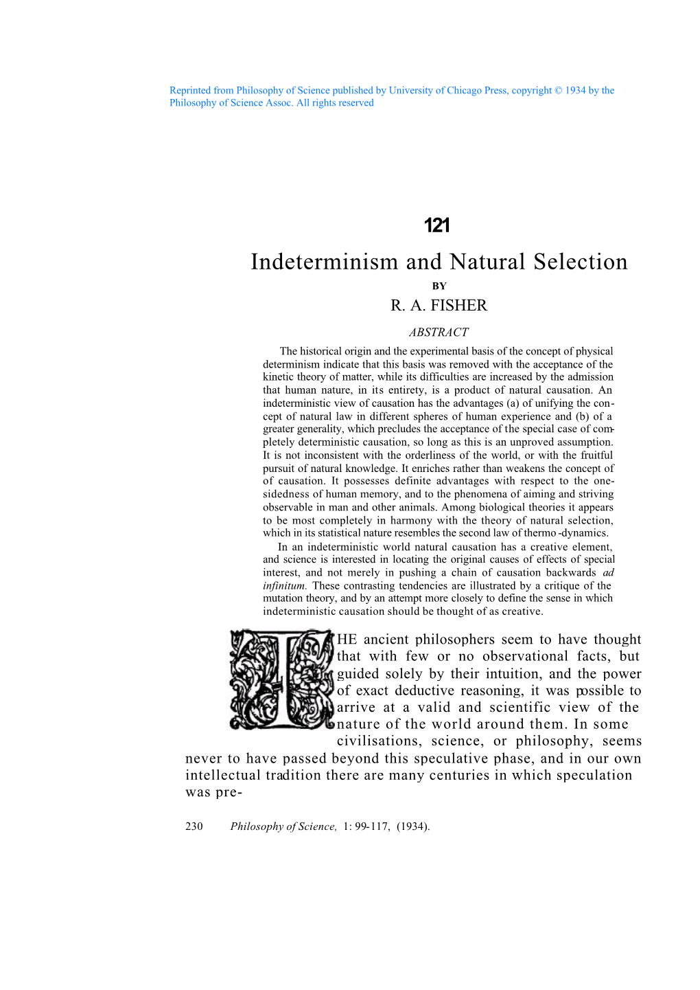 Indeterminism and Natural Selection by R