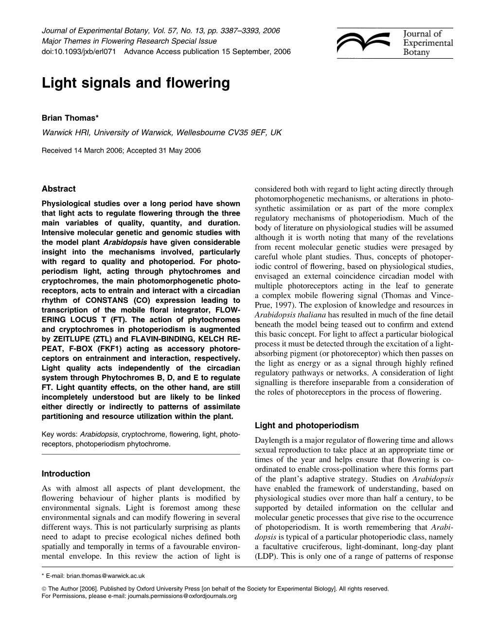 Light Signals and Flowering