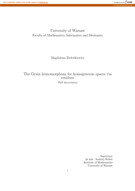 University of Warsaw the Gysin Homomorphism for Homogeneous