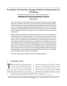 Evaluation of Urban Bus Transport Failure in Gujranwala City of Pakistan
