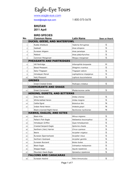 2011 Bhutan Species List