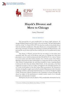 Hayek's Divorce and Move to Chicago · Econ Journal Watch