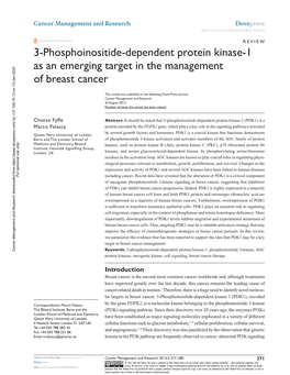 3-Phosphoinositide-Dependent Protein Kinase-1 As an Emerging Target in the Management of Breast Cancer