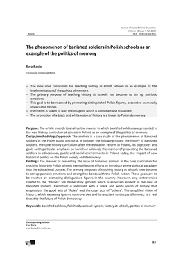 The Phenomenon of Banished Soldiers in Polish Schools As an Example of the Politics of Memory