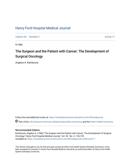 The Surgeon and the Patient with Cancer: the Development of Surgical Oncology