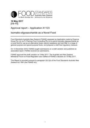 Approval Report – Application A1123 Isomalto-Oligosaccharide As A