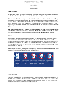 BUSCH GARDENS GRAD NITE 2021 Student Guide