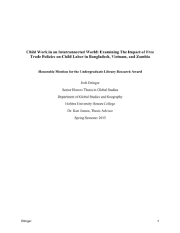 Examining the Impact of Free Trade Policies on Child Labor in Bangladesh, Vietnam, and Zambia