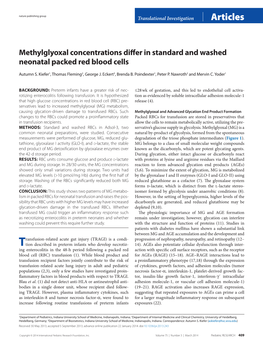 Methylglyoxal Concentrations Differ in Standard and Washed Neonatal Packed Red Blood Cells