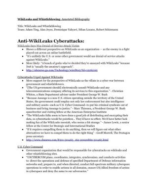 Anti-Wikileaks Cyberattacks