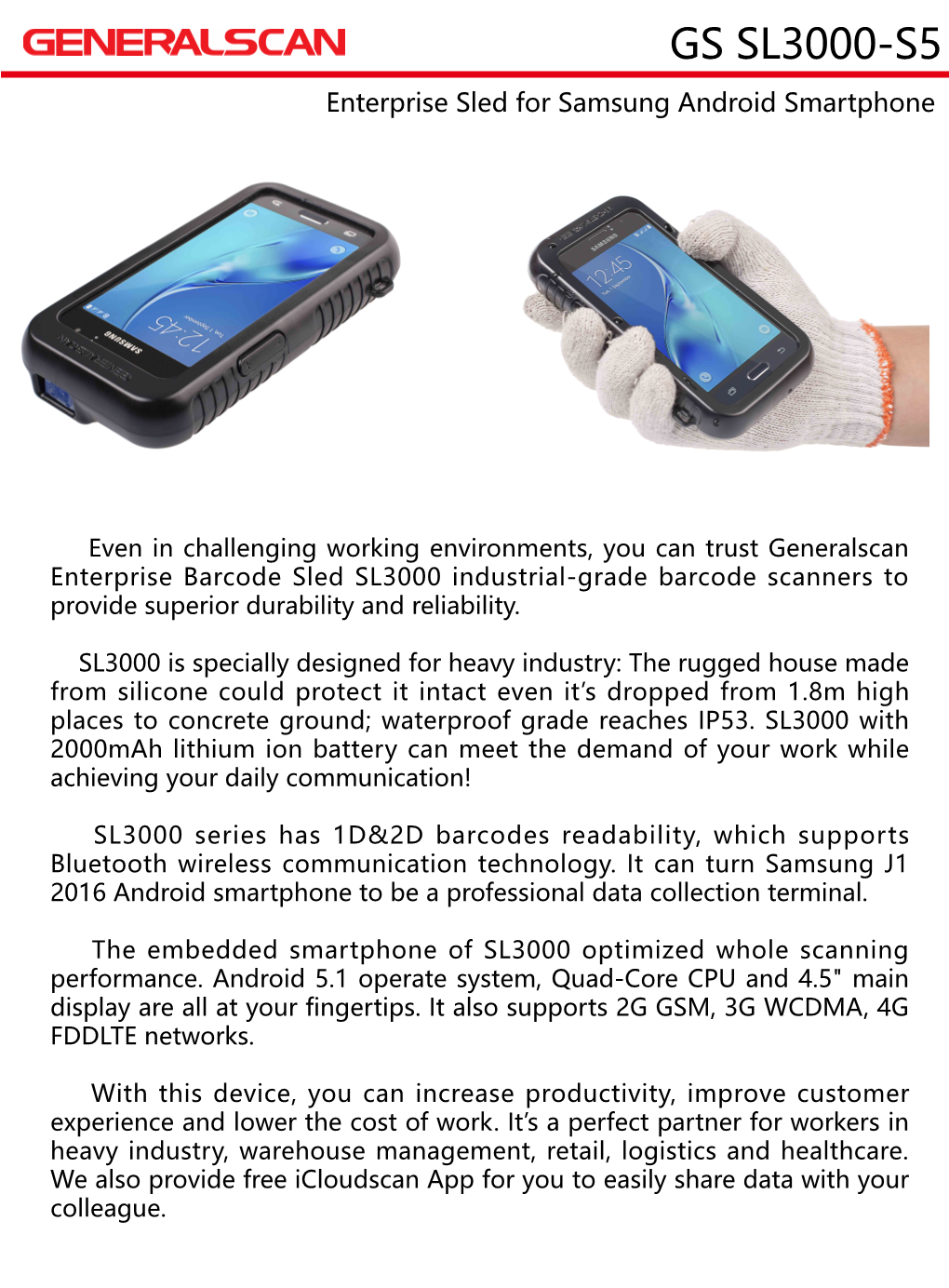 GS SL3000-S5 Enterprise Sled for Samsung Android Smartphone