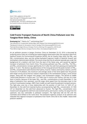 Cold Fronts Transport Features of North China Pollutant Over the Yangtze River Delta, China