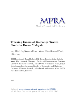 Tracking Errors of Exchange Traded Funds in Bursa Malaysia