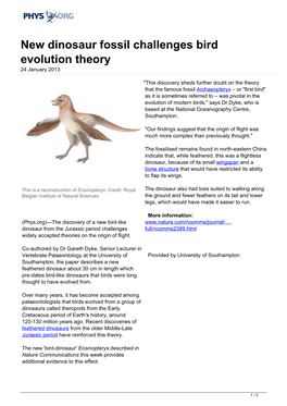 New Dinosaur Fossil Challenges Bird Evolution Theory 24 January 2013