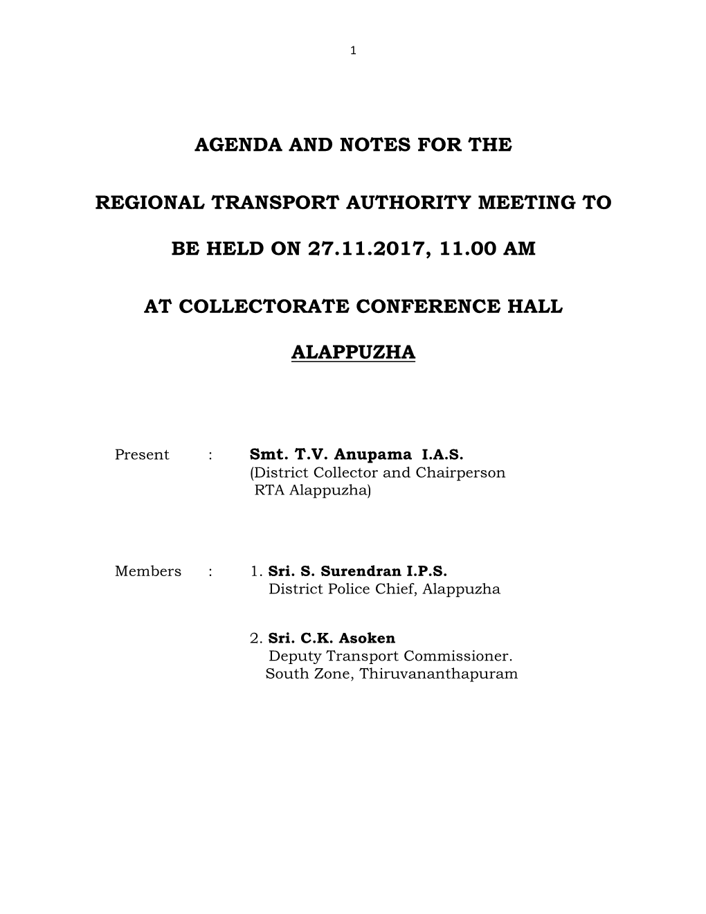 Agenda and Notes for the Regional Transport